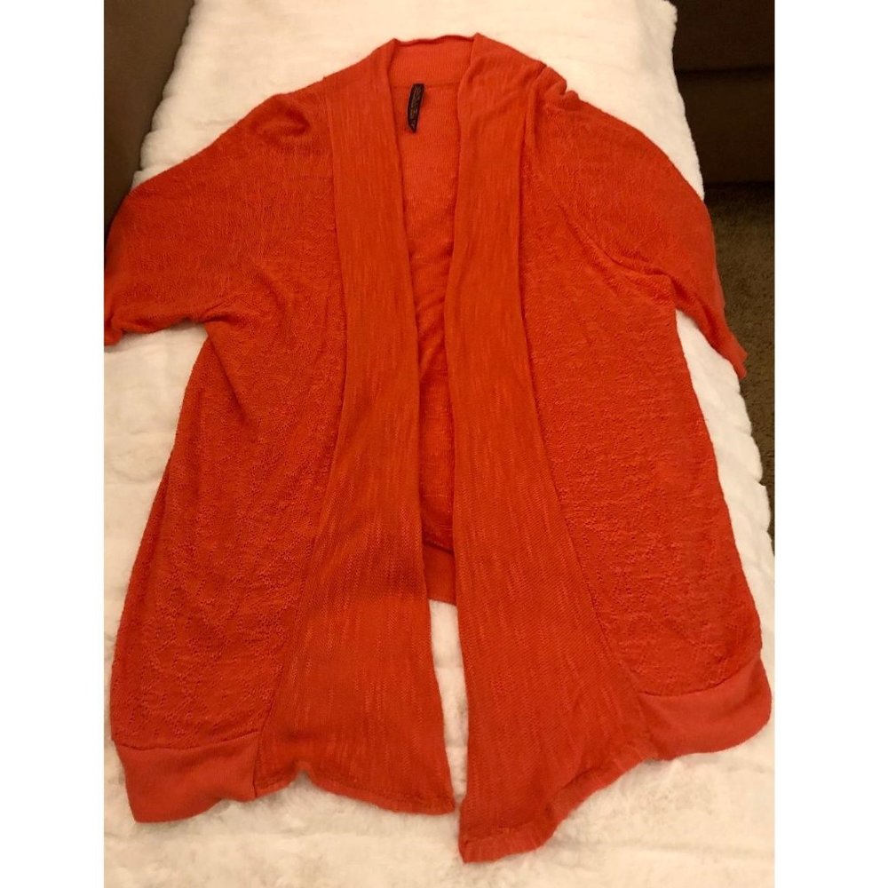 Coral Textured Open Front Light Cardigan Knit | Medium - Picture 1 of 2